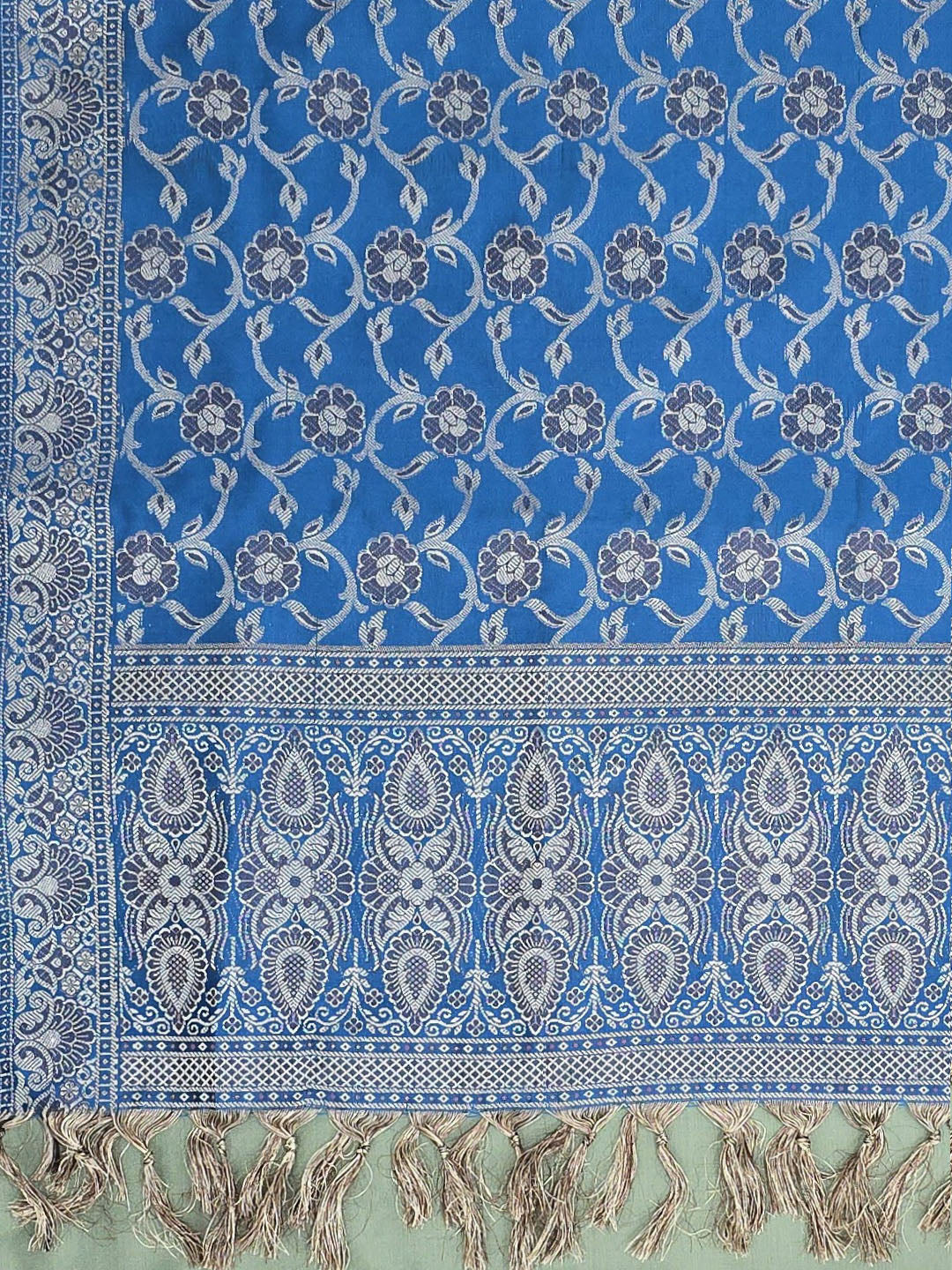 Pista Green-Blue Art Silk Woven Unstitched Dress Material