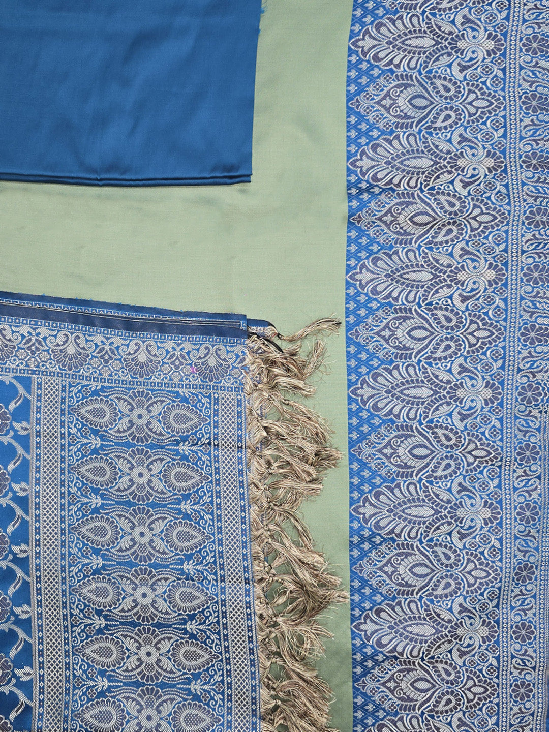 Pista Green-Blue Art Silk Woven Unstitched Dress Material