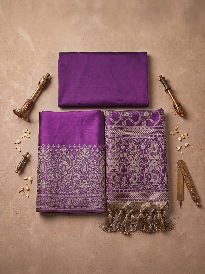 Purple Art Silk Woven Unstitched Dress Material