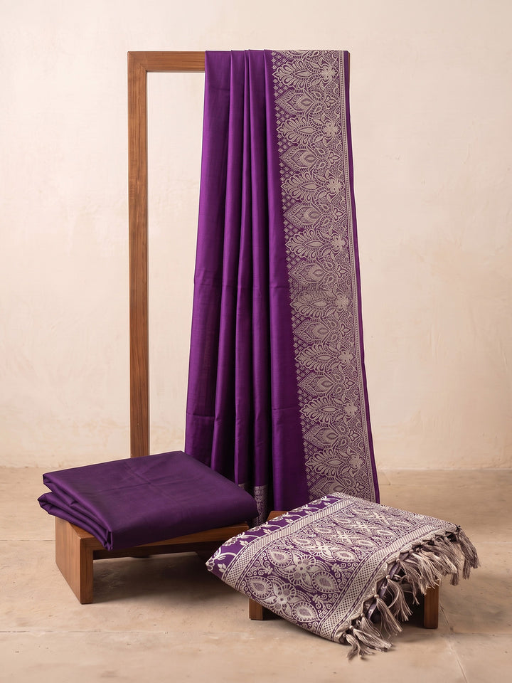 Purple Art Silk Woven Unstitched Dress Material