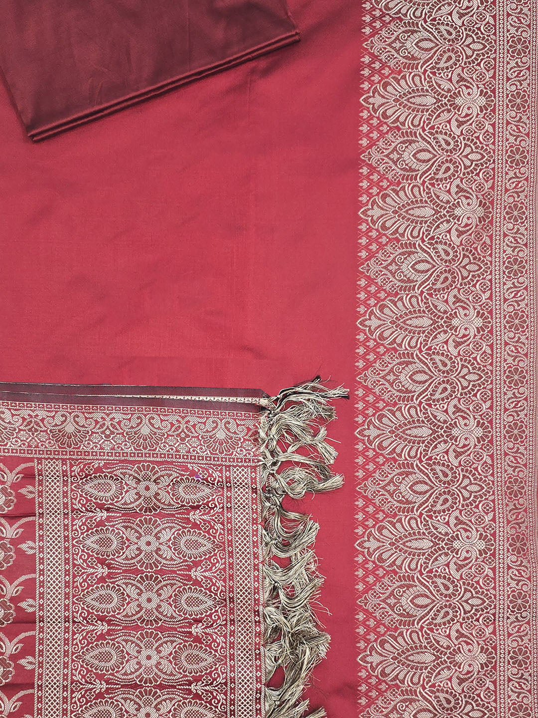 Red Art Silk Woven Unstitched Dress Material