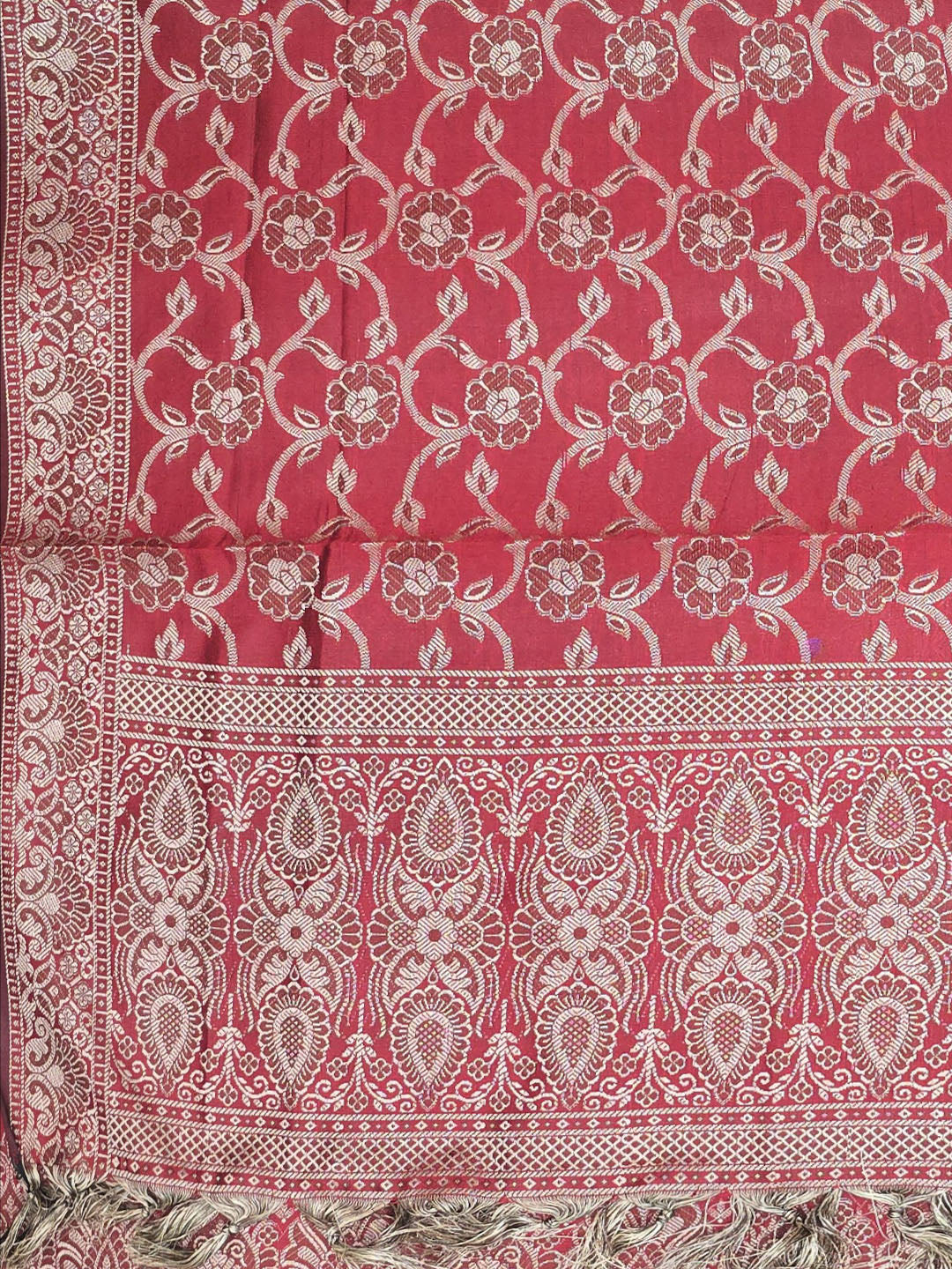 Red Art Silk Woven Unstitched Dress Material