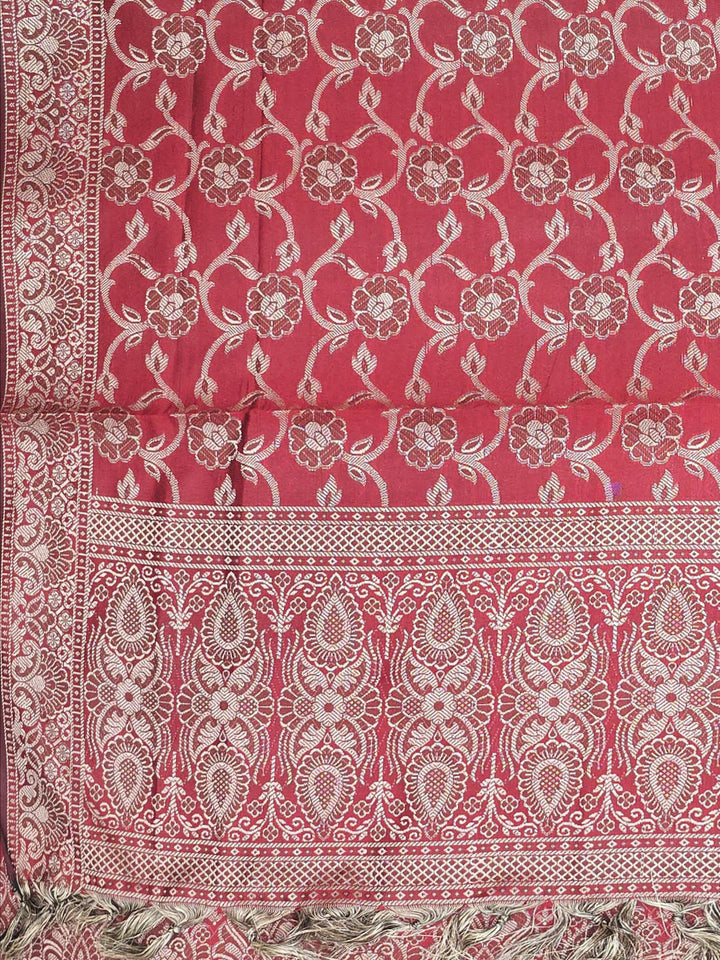 Red Art Silk Woven Unstitched Dress Material