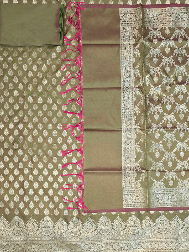 Mehndi Art Silk Woven Design Unstitched Dress Material
