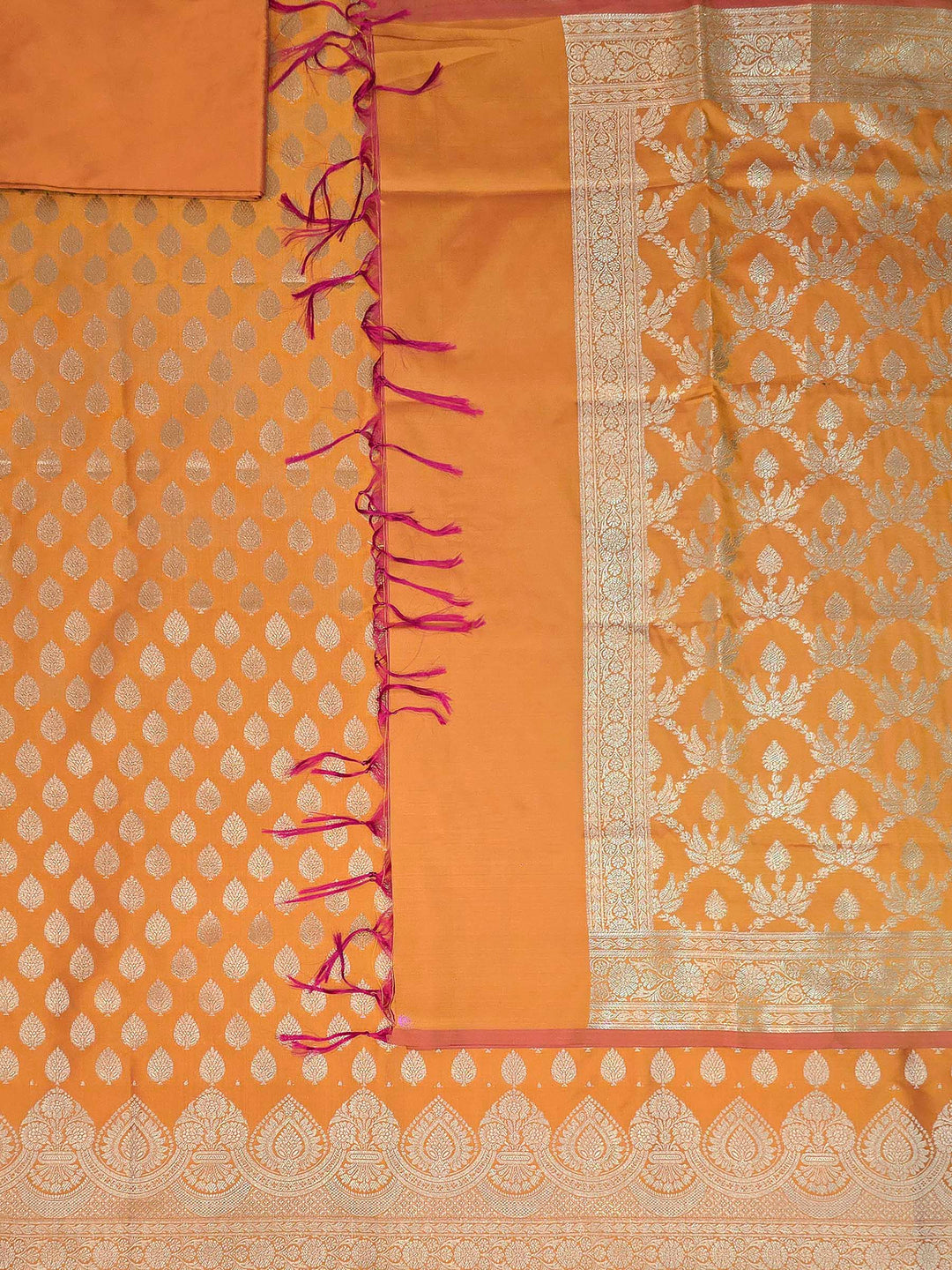 Mustard Art Silk Woven Design Unstitched Dress Material
