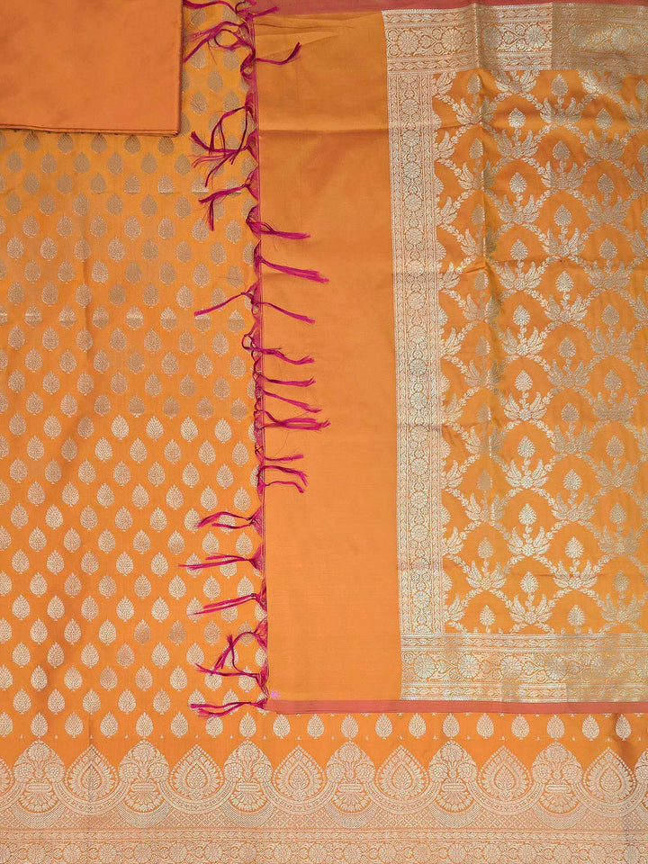 Mustard Art Silk Woven Design Unstitched Dress Material