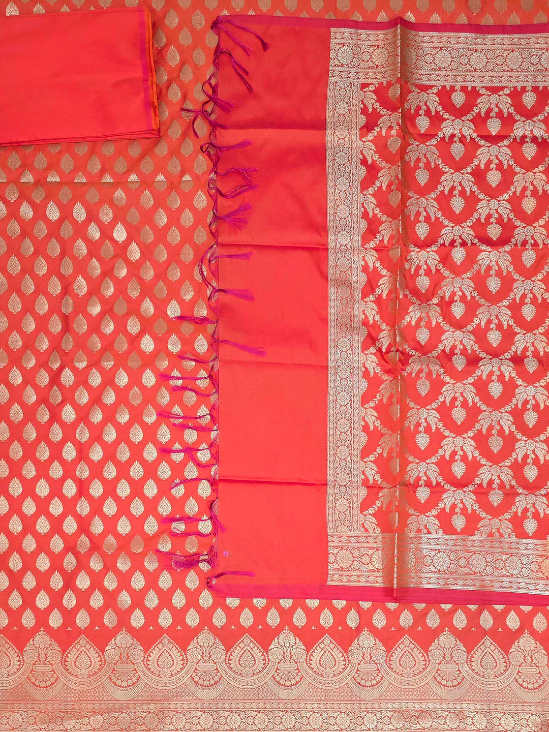 Orange Art Silk Woven Design Unstitched Dress Material