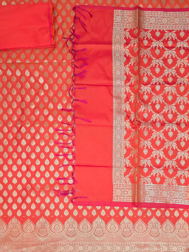 Orange Art Silk Woven Design Unstitched Dress Material