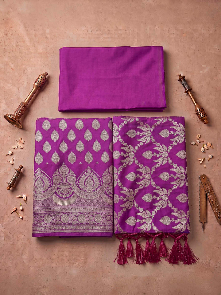 Purple Art Silk Woven Design Unstitched Dress Material