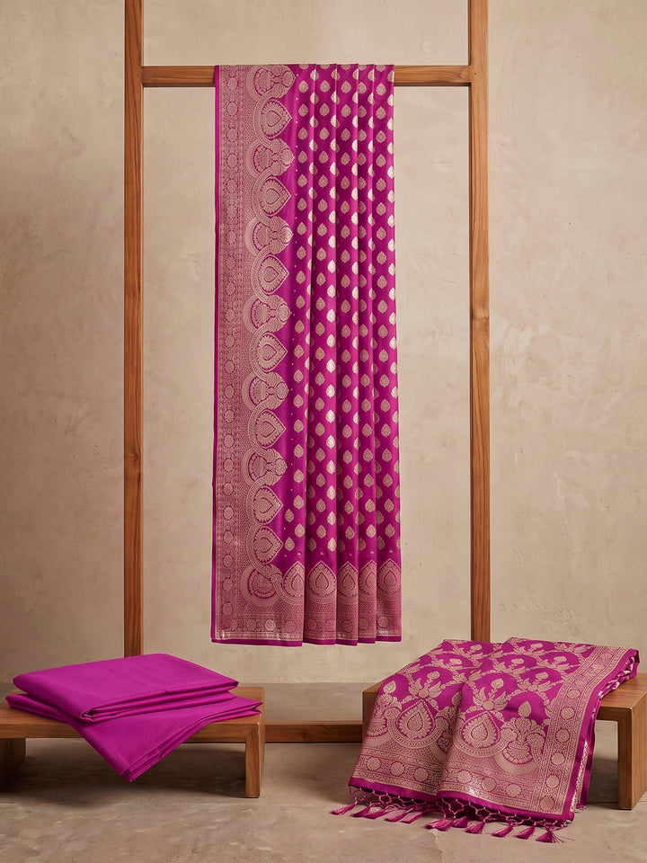 Purple Art Silk Woven Design Unstitched Dress Material