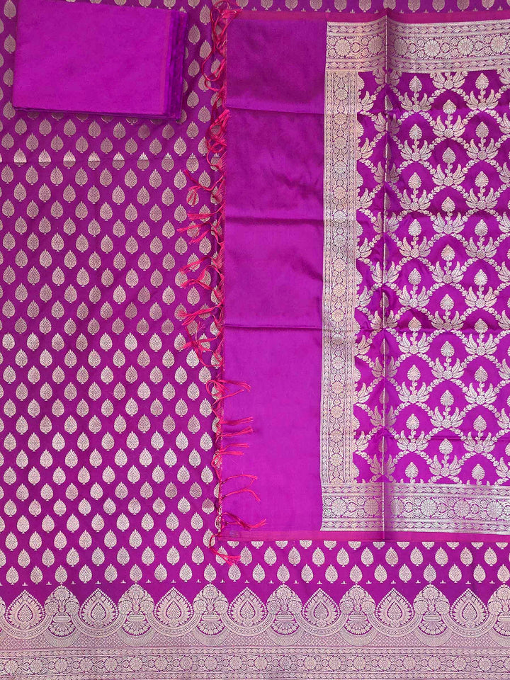 Purple Art Silk Woven Design Unstitched Dress Material