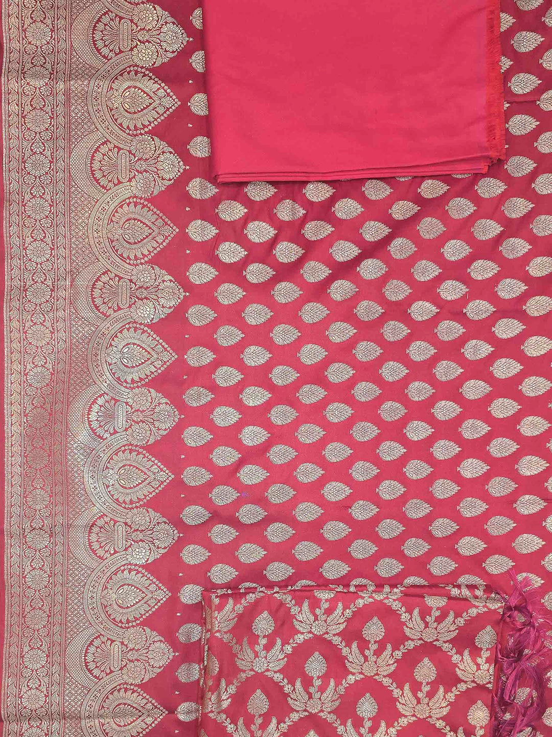 Red Art Silk Woven Design Unstitched Dress Material