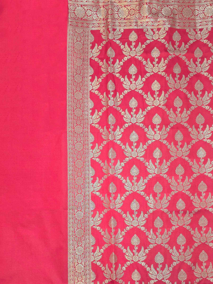 Red Art Silk Woven Design Unstitched Dress Material