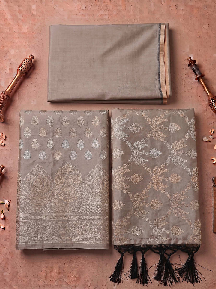 Beige Art Silk Woven Design Unstitched Dress Material
