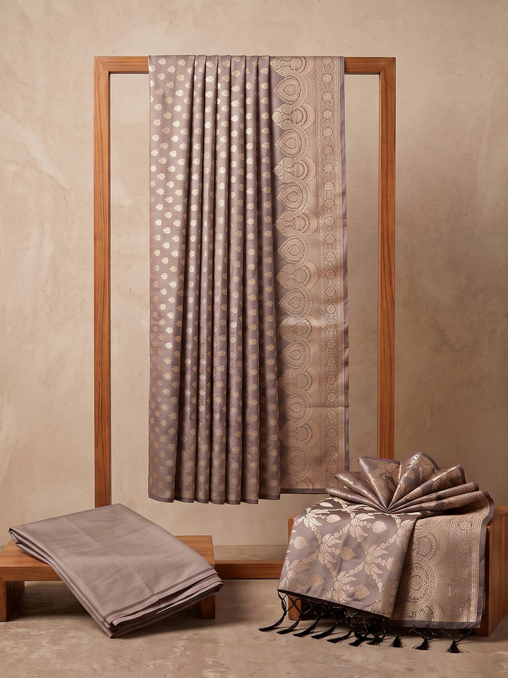 Beige Art Silk Woven Design Unstitched Dress Material