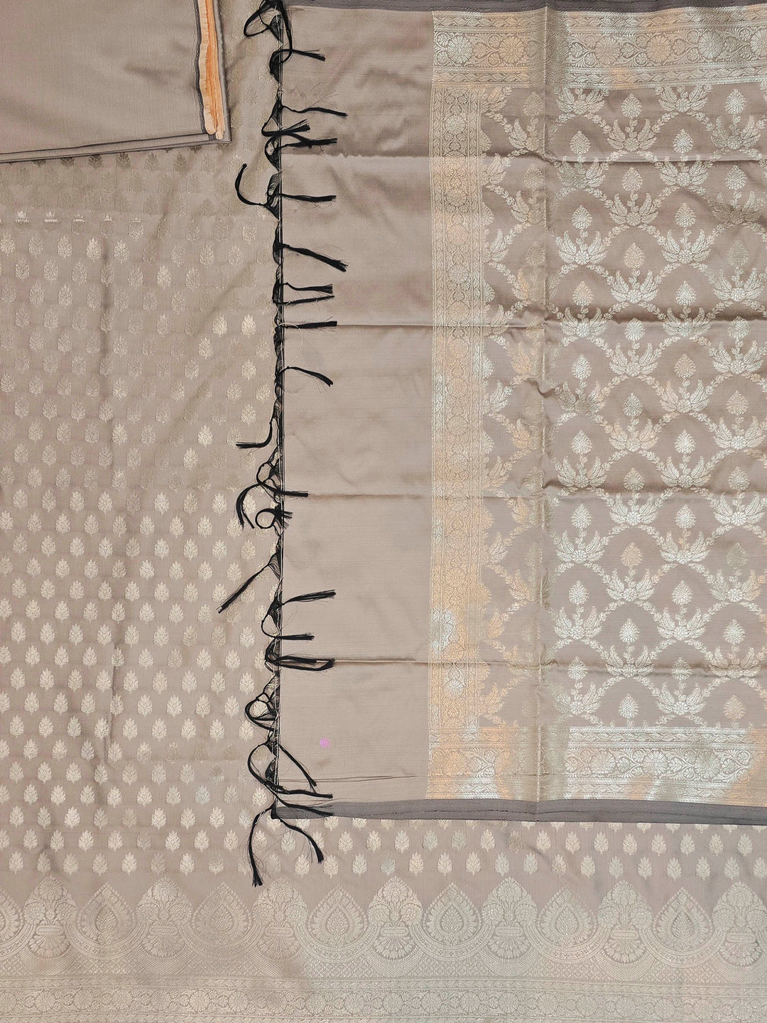 Beige Art Silk Woven Design Unstitched Dress Material