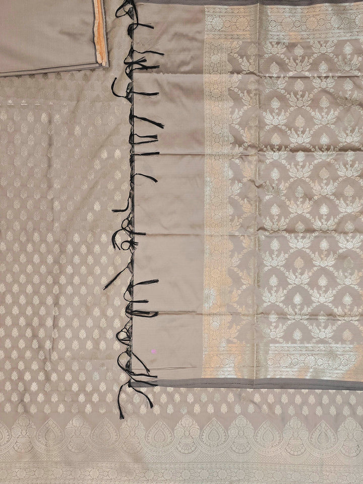 Beige Art Silk Woven Design Unstitched Dress Material