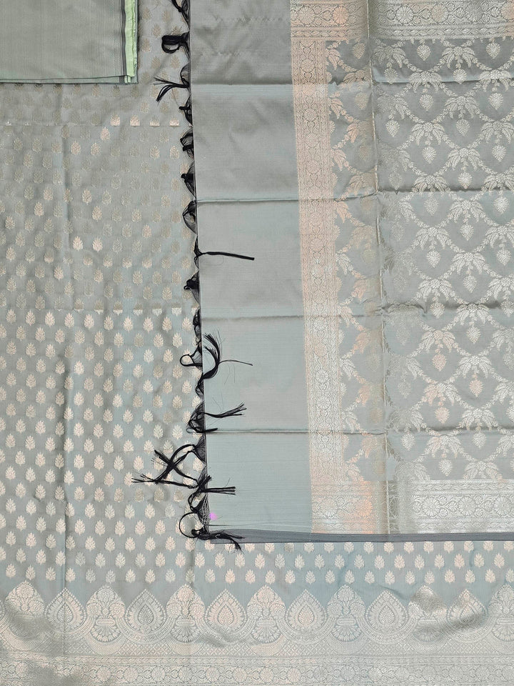 Dusty-Green Art Silk Woven Design Unstitched Dress Material