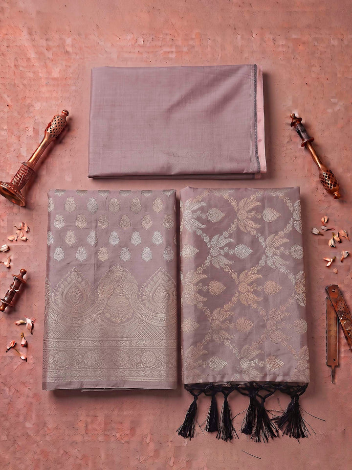 Lavender Art Silk Woven Design Unstitched Dress Material
