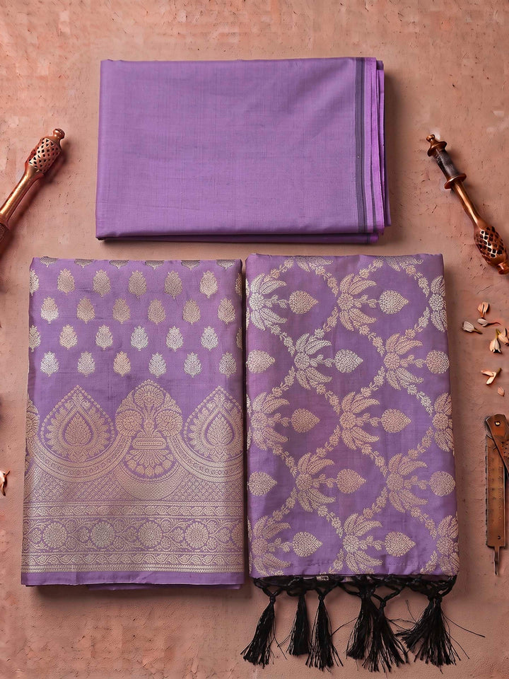 Purple Art Silk Woven Design Unstitched Dress Material