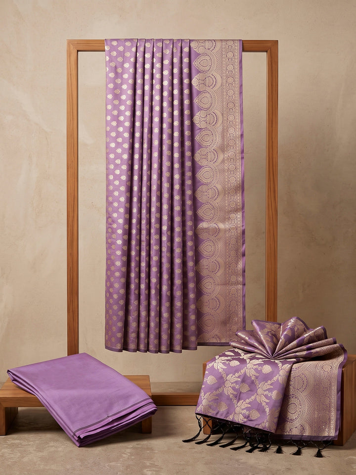 Purple Art Silk Woven Design Unstitched Dress Material
