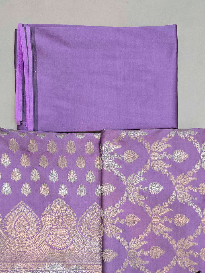 Purple Art Silk Woven Design Unstitched Dress Material