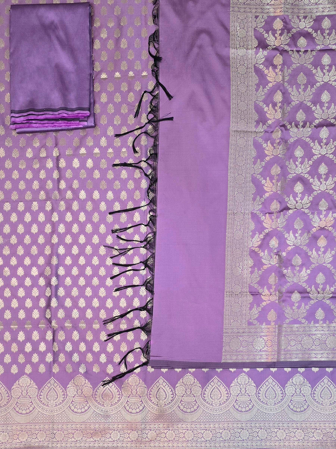 Purple Art Silk Woven Design Unstitched Dress Material