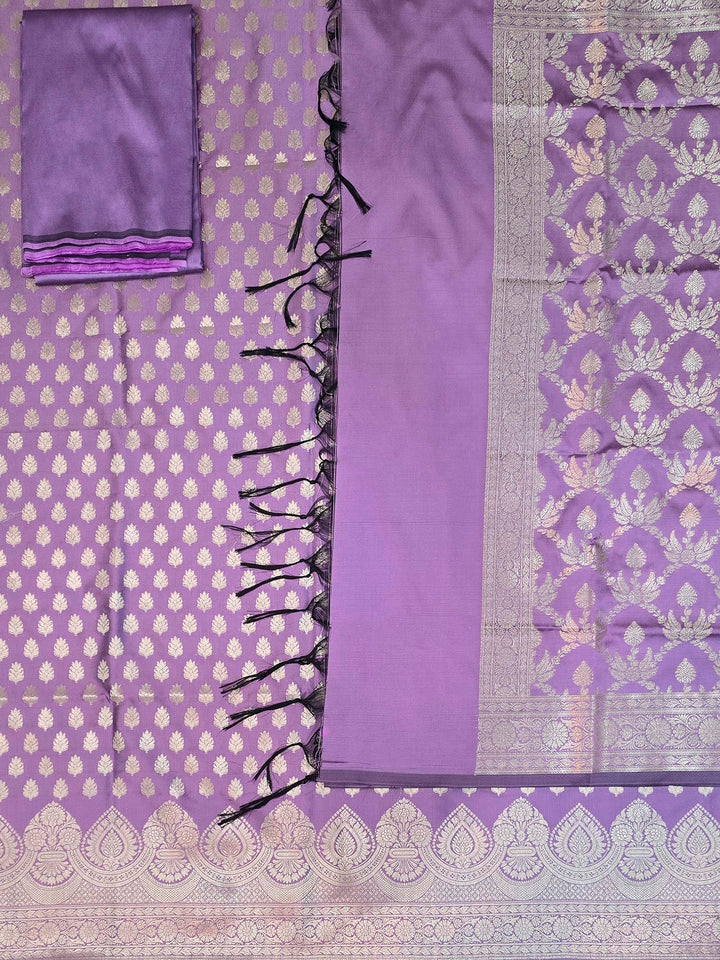 Purple Art Silk Woven Design Unstitched Dress Material