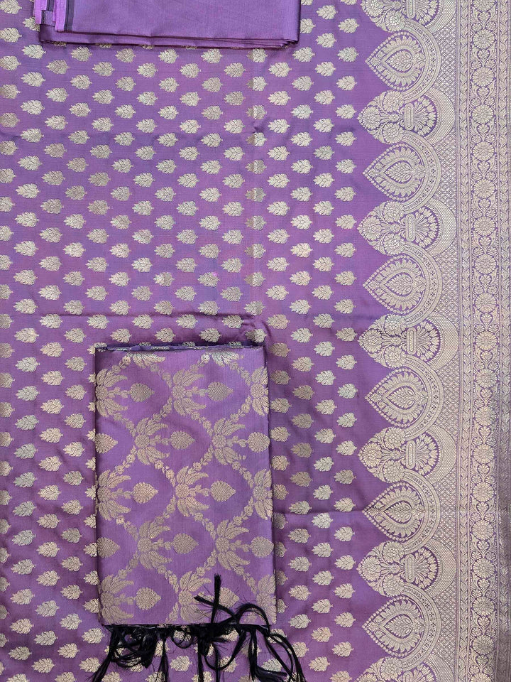 Purple Art Silk Woven Design Unstitched Dress Material