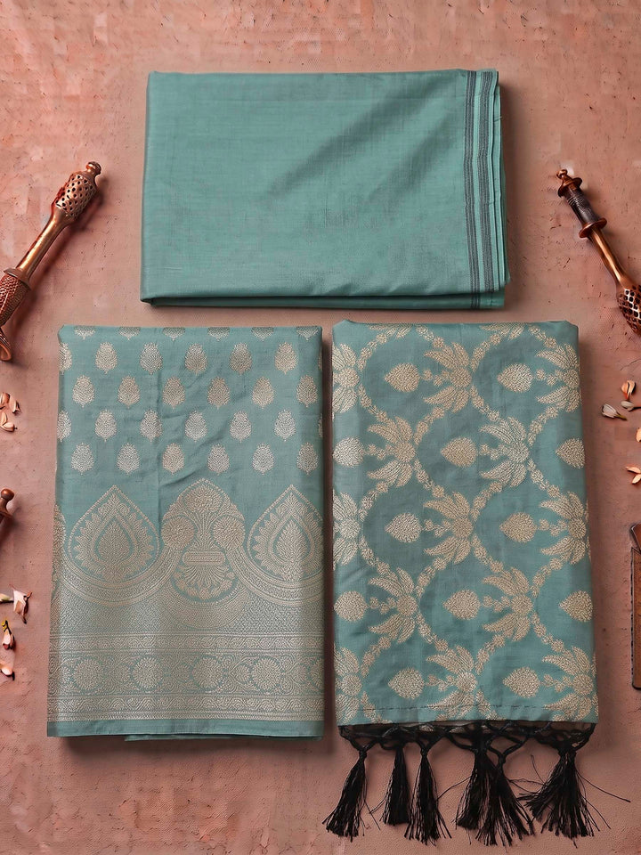 Sea-Green Art Silk Woven Design Unstitched Dress Material