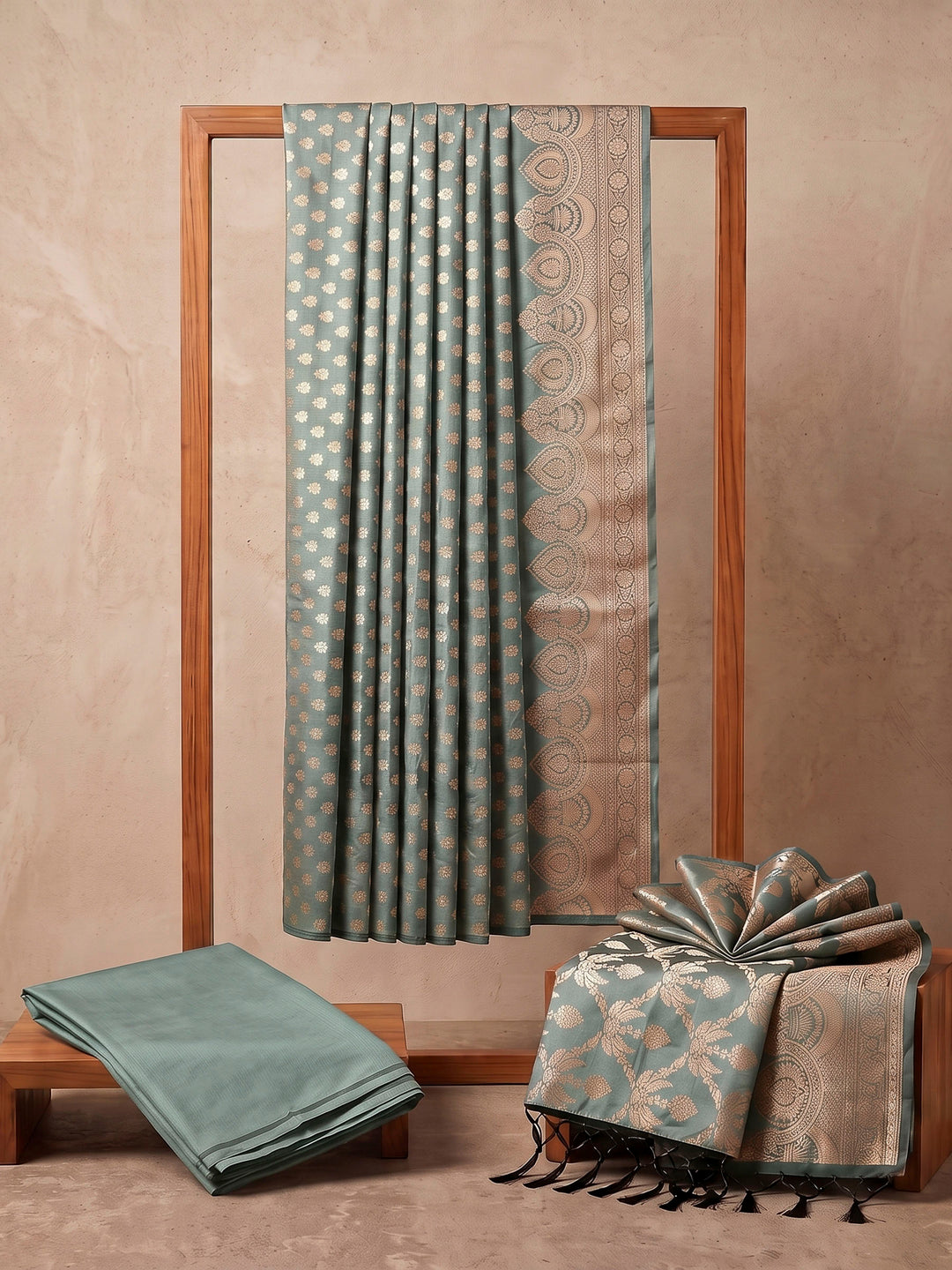 Sea-Green Art Silk Woven Design Unstitched Dress Material