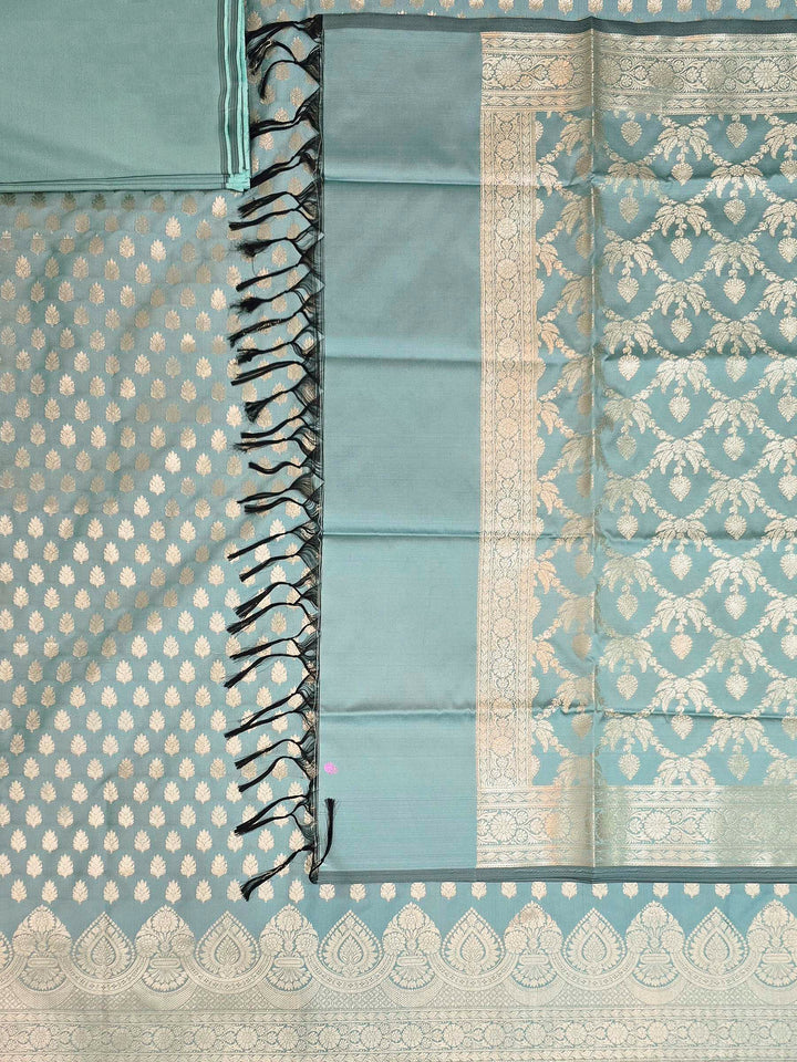 Sea-Green Art Silk Woven Design Unstitched Dress Material
