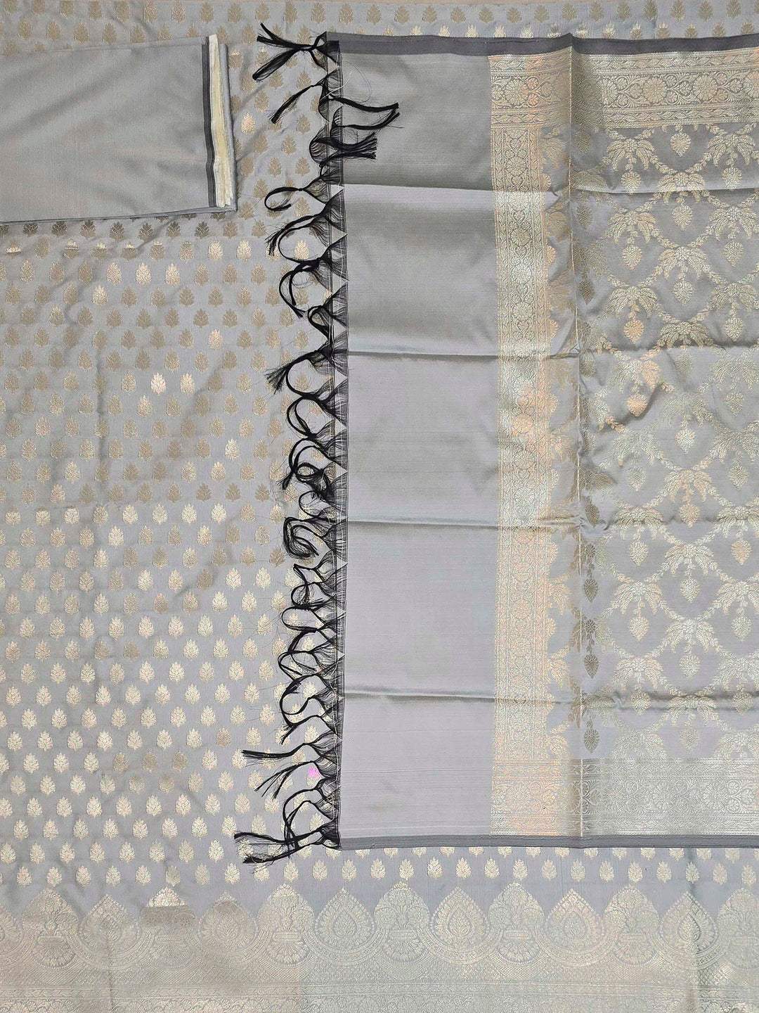 Silver Art Silk Woven Design Unstitched Dress Material