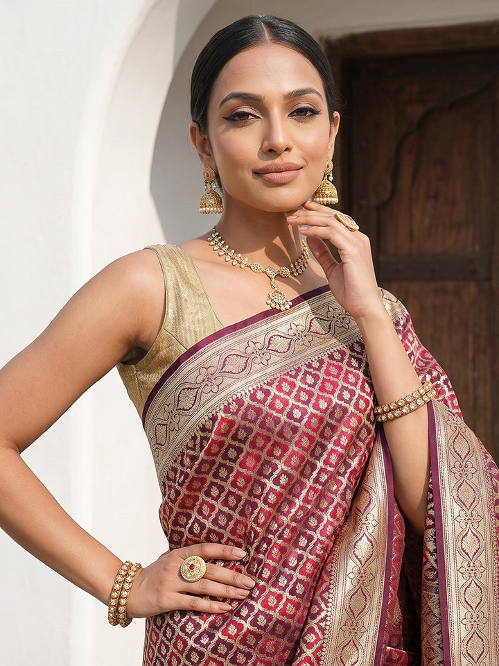 Maroon Woven Design Satin Saree