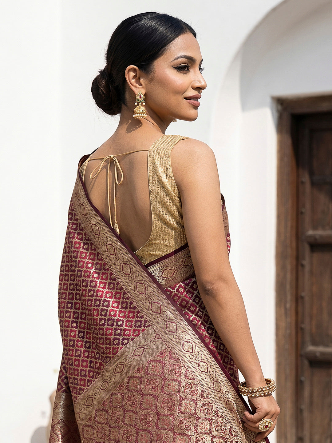 Maroon Woven Design Satin Saree