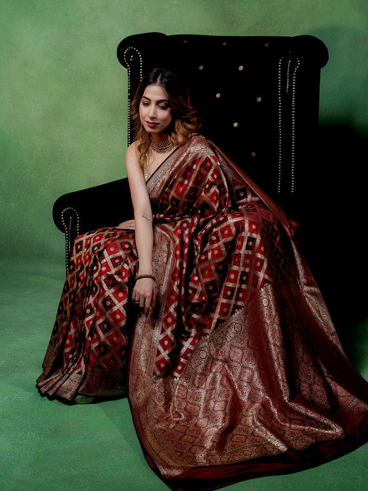 Maroon Woven Design Satin Saree
