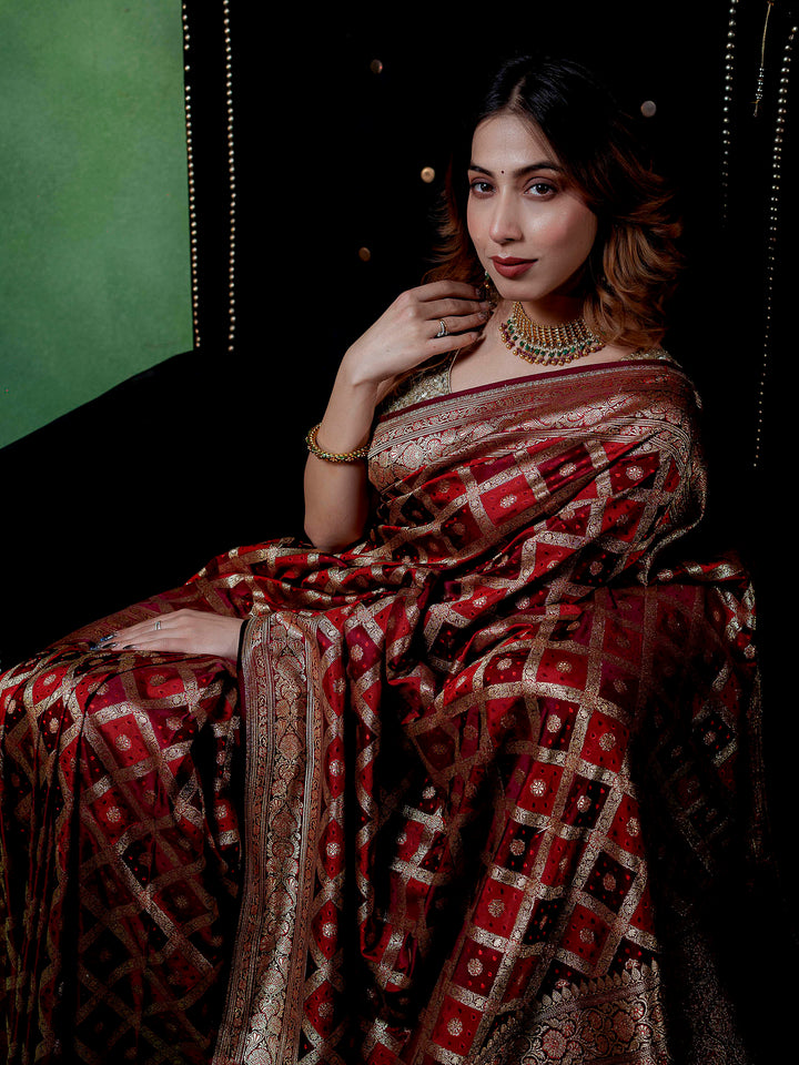 Maroon Woven Design Satin Saree
