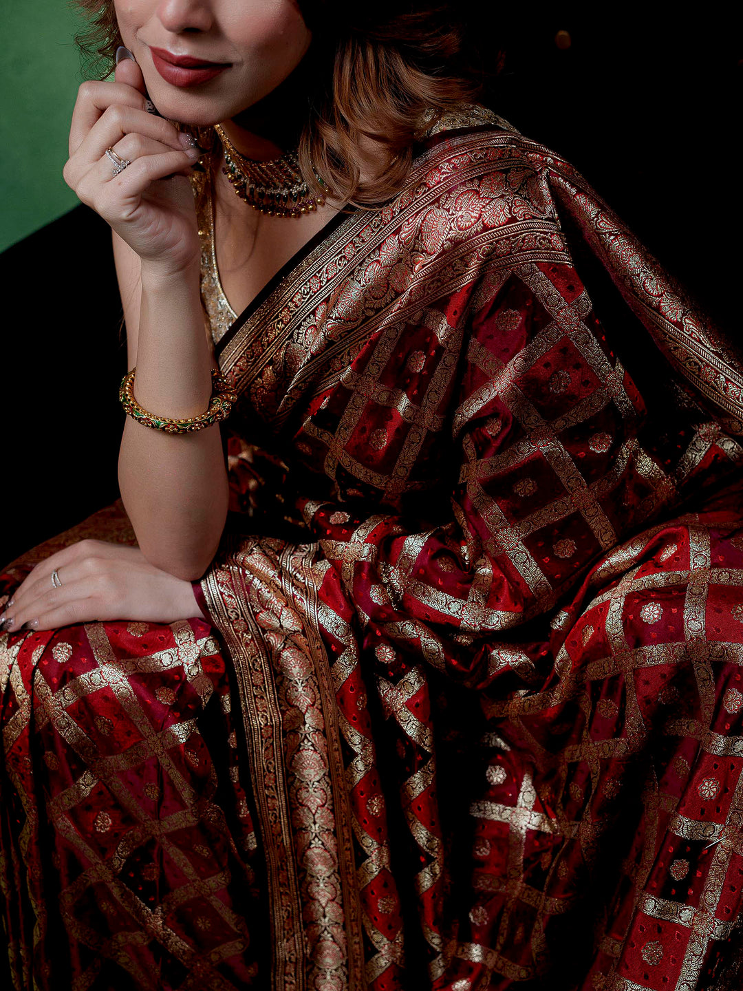 Maroon Woven Design Satin Saree