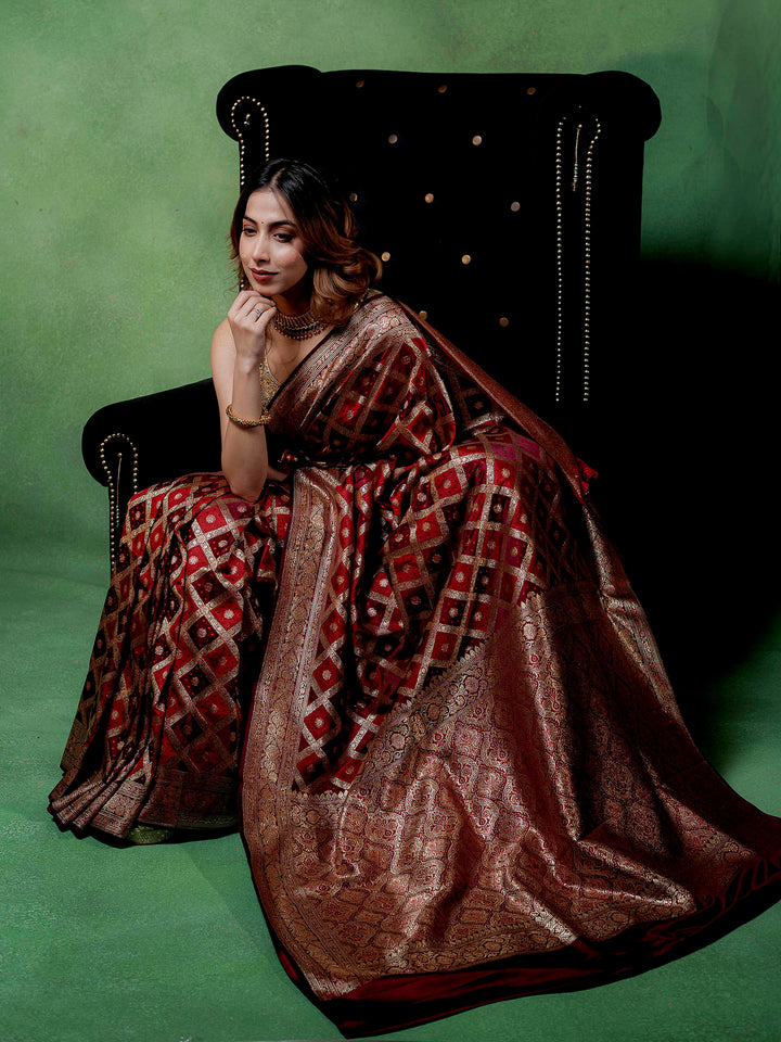 Maroon Woven Design Satin Saree