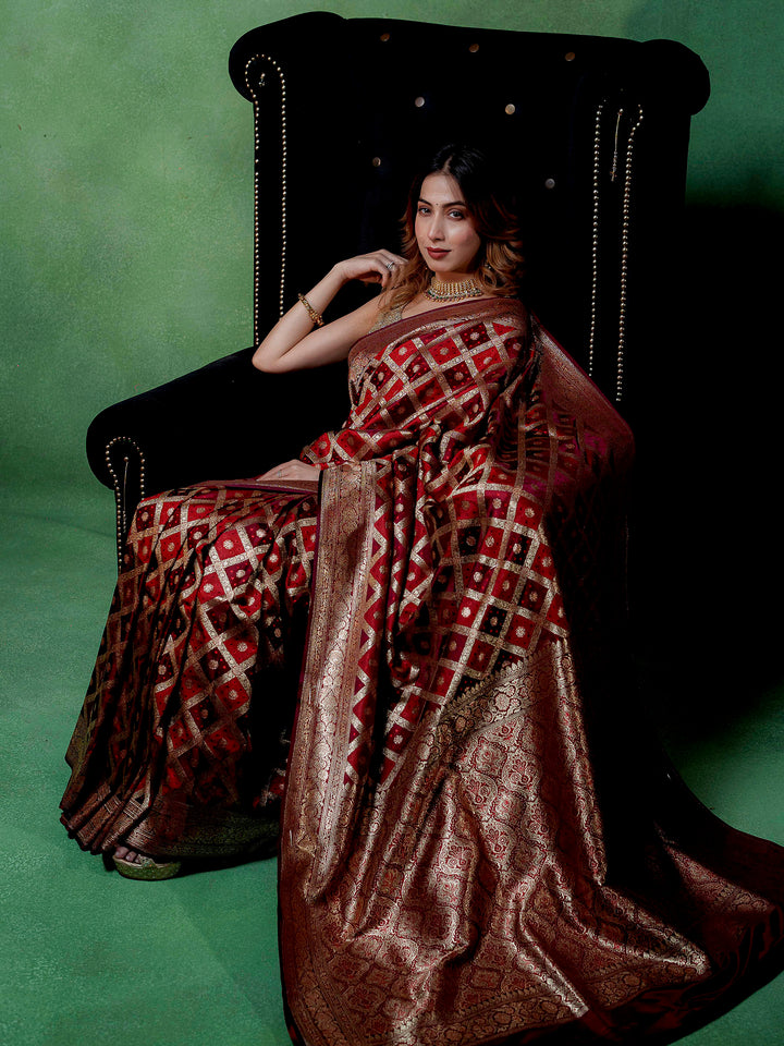 Maroon Woven Design Satin Saree