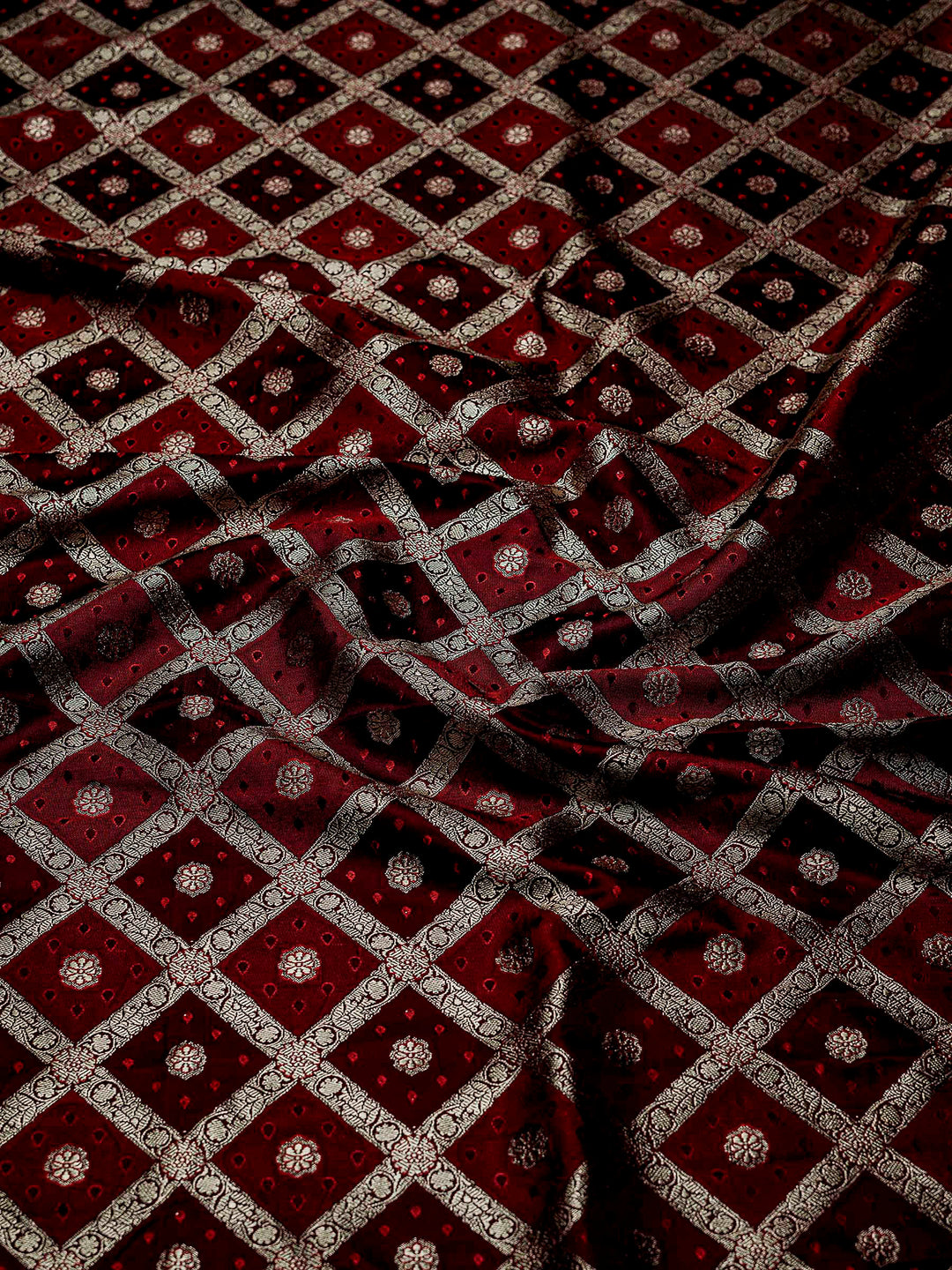 Maroon Woven Design Satin Saree