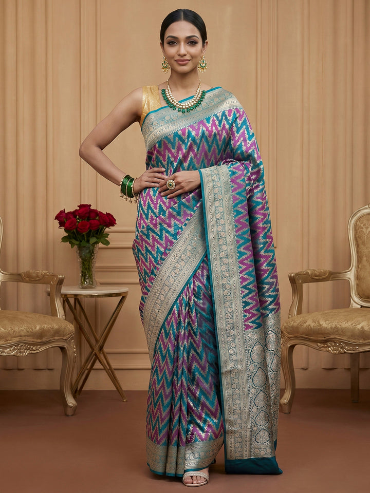Rama Green Woven Design Satin Saree