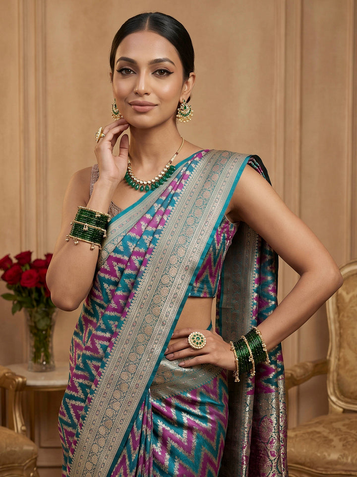 Rama Green Woven Design Satin Saree