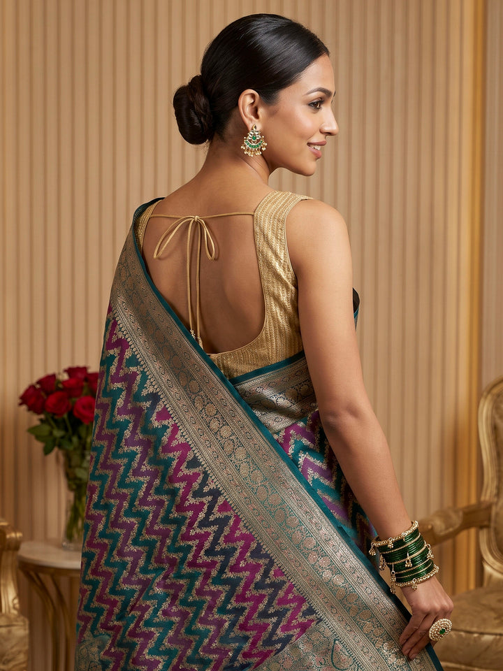 Rama Green Woven Design Satin Saree