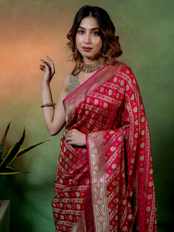 Pink Woven Design Satin Saree