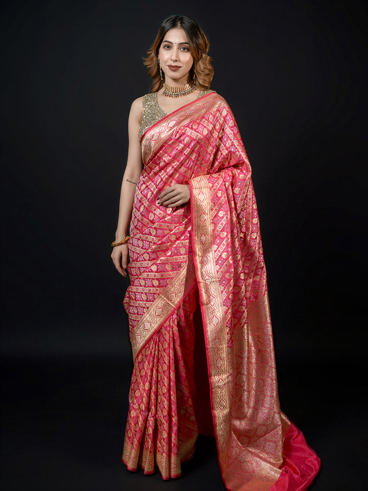 Pink Woven Design Satin Saree