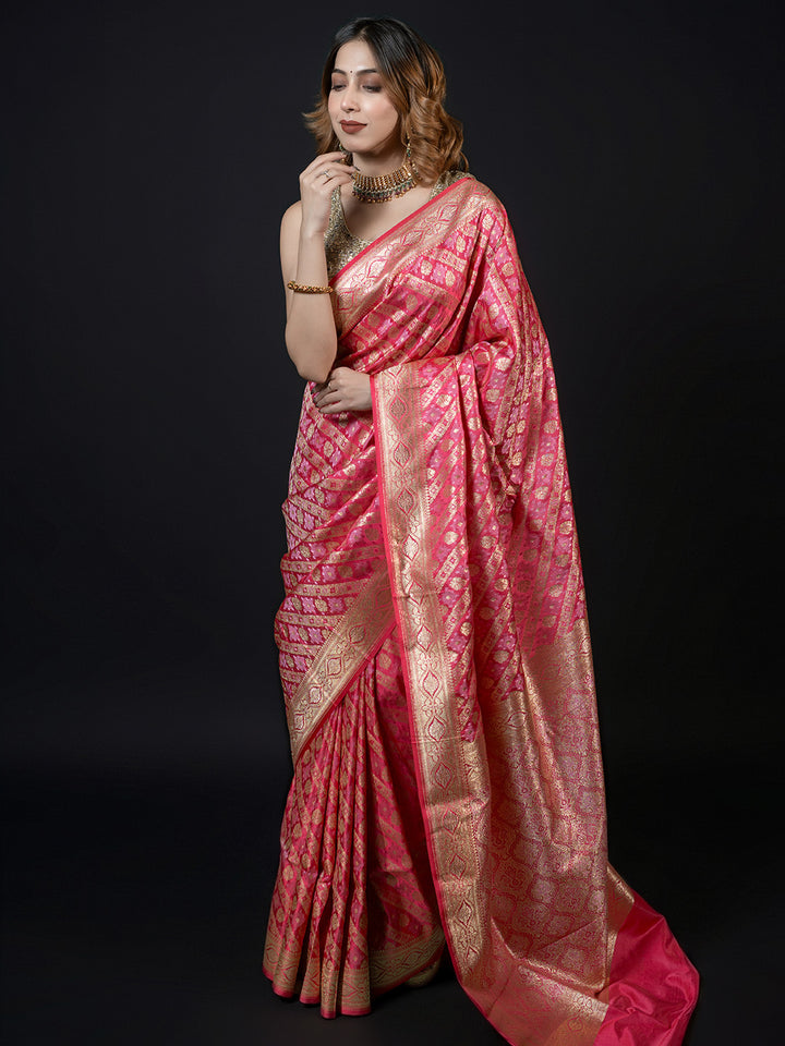 Pink Woven Design Satin Saree