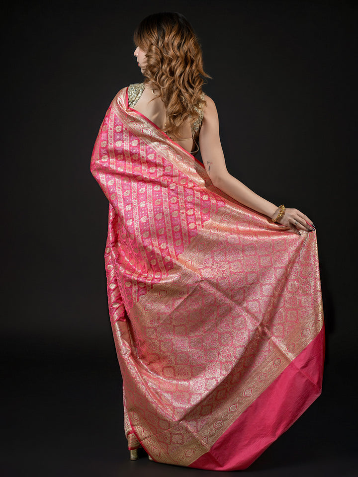 Pink Woven Design Satin Saree