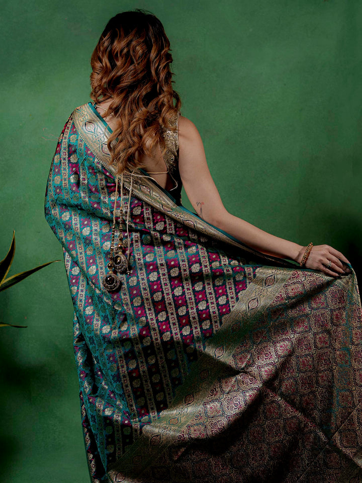 Rama-Green Woven Design Satin Saree