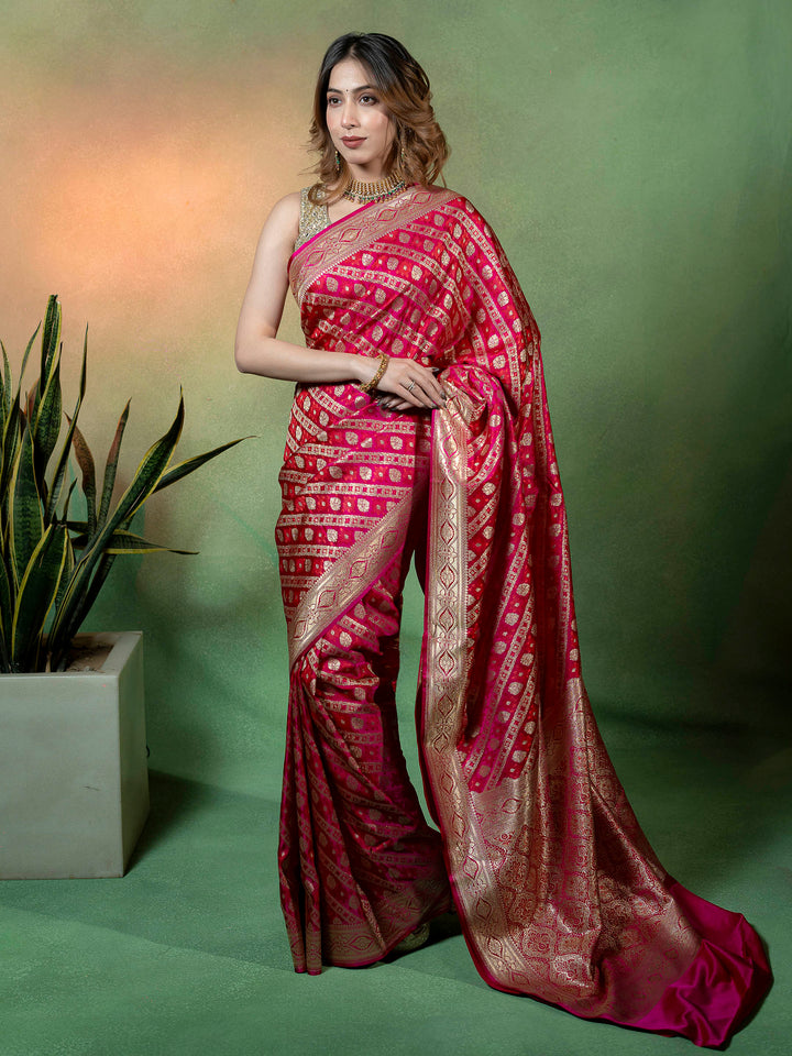Rani Woven Design Satin Saree